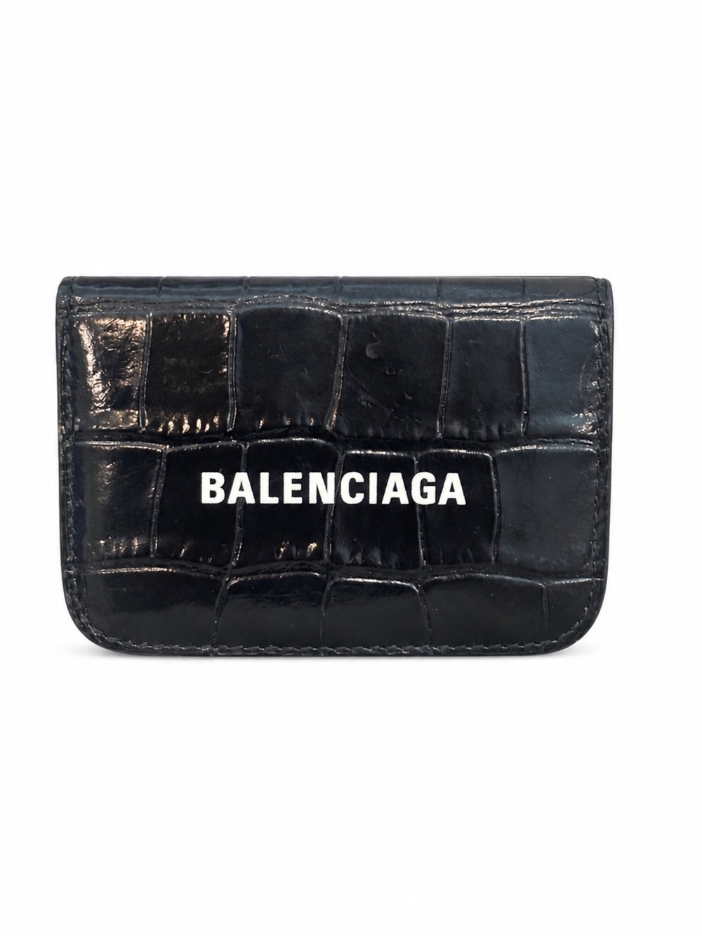 BALENCIAGA Cash Mini Black Croc Embossed Wallet $475+ Retail
